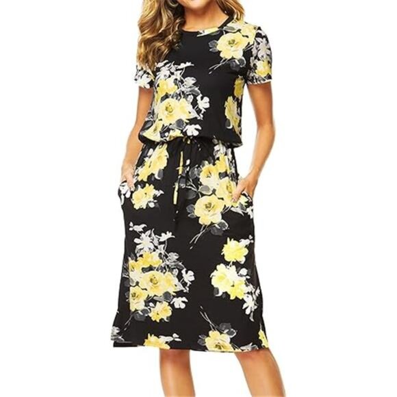 Women's Summer Blouson Dress – Knee-Length, Pocketed, Belly-Hiding Work Casual - Picture 7 of 7